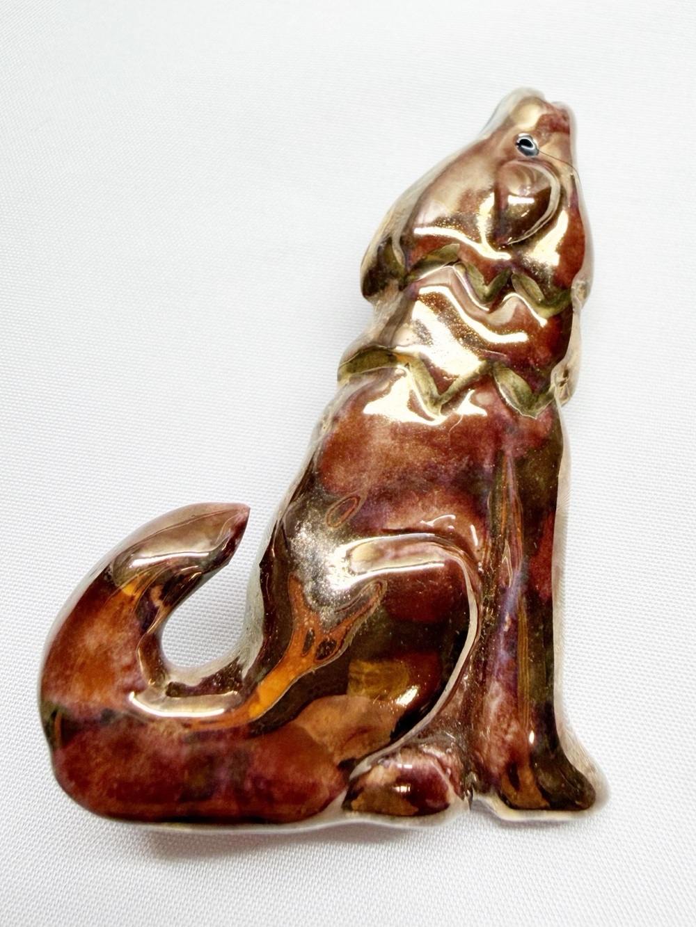 Vintage Southwestern Howling Wolf Coyote Hand Painted Ceramic Brooch